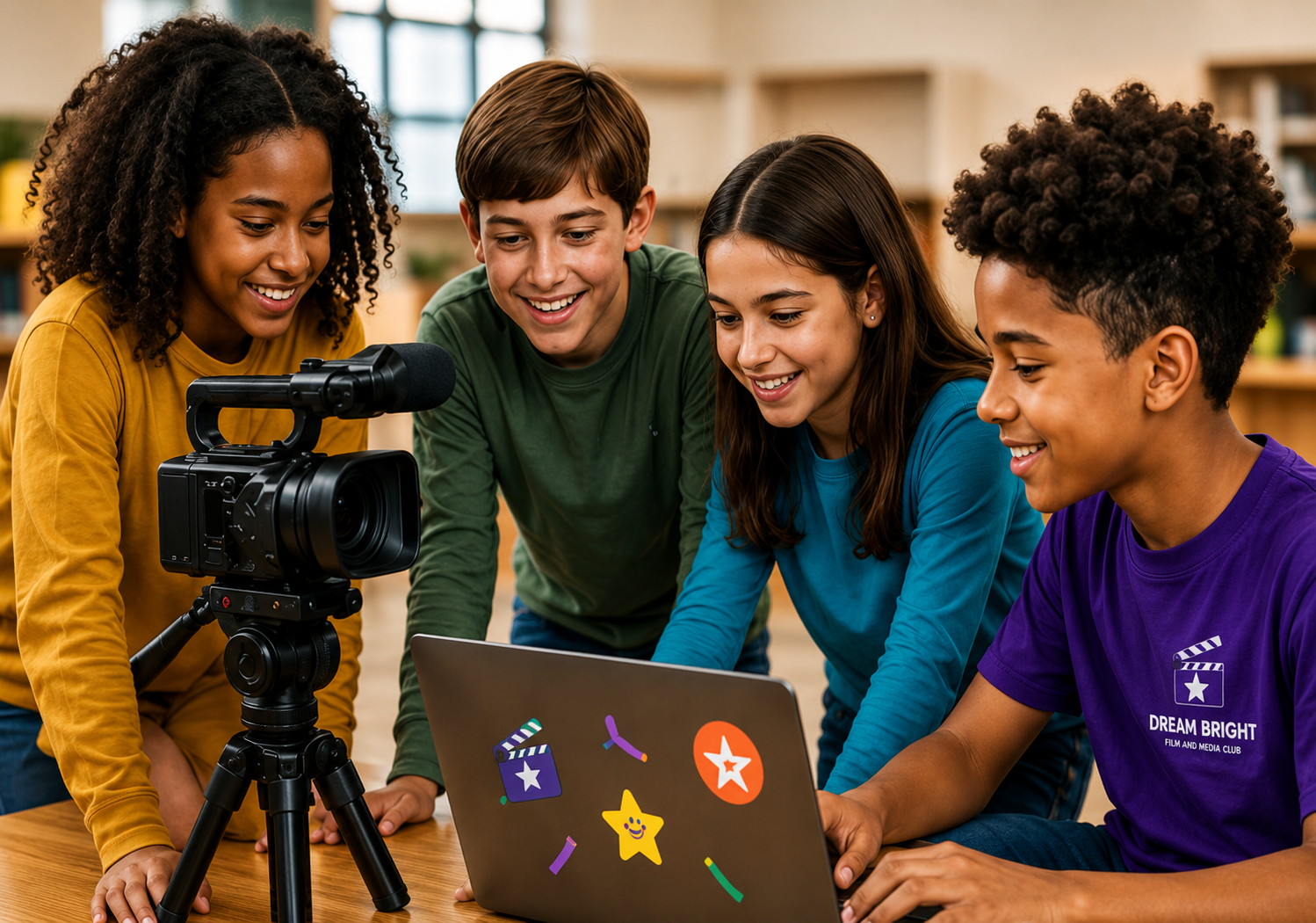 Children reviewing footage together